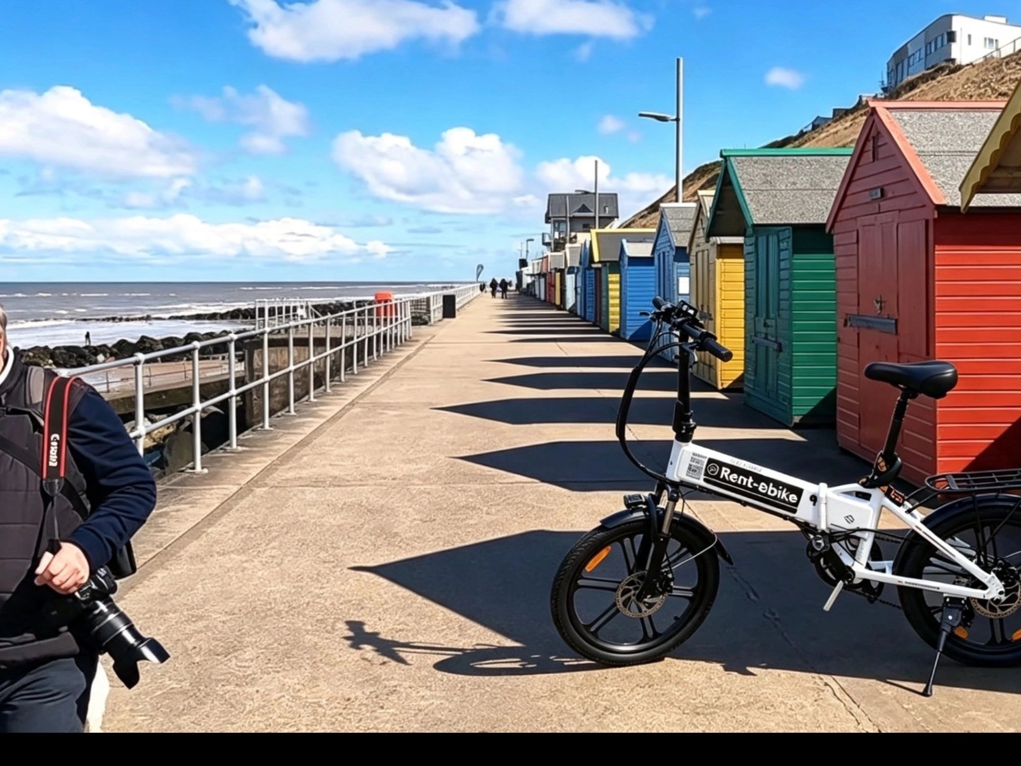 Rental bikes by colourful beach huts